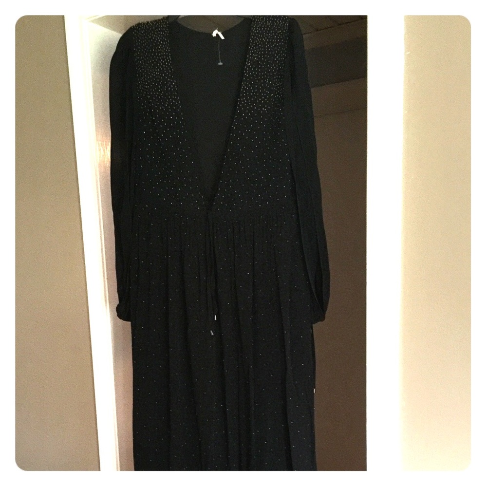 Free People Black Maxi Dress Cold shoulder beaded